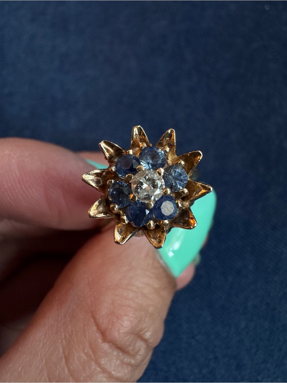 Stunning Rare - Vintage 14k Yellow gold Sapphire And Diamond Tulip Ring - Picture 4 of 10